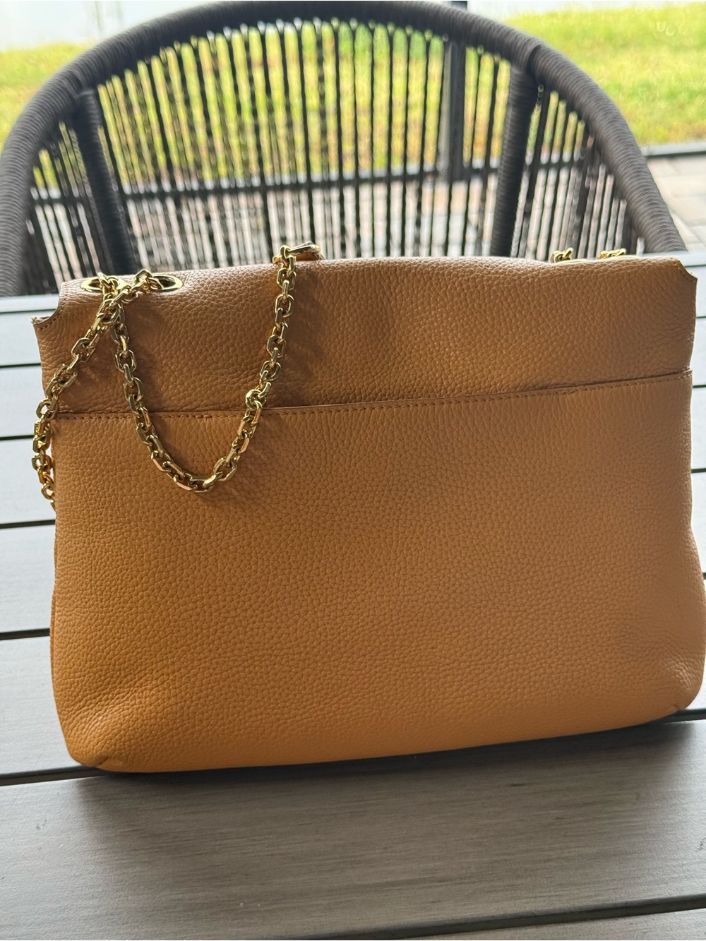MCM light Brown Leather Shoulder Bag with Gold Chain Straps - Picture 4 of 17